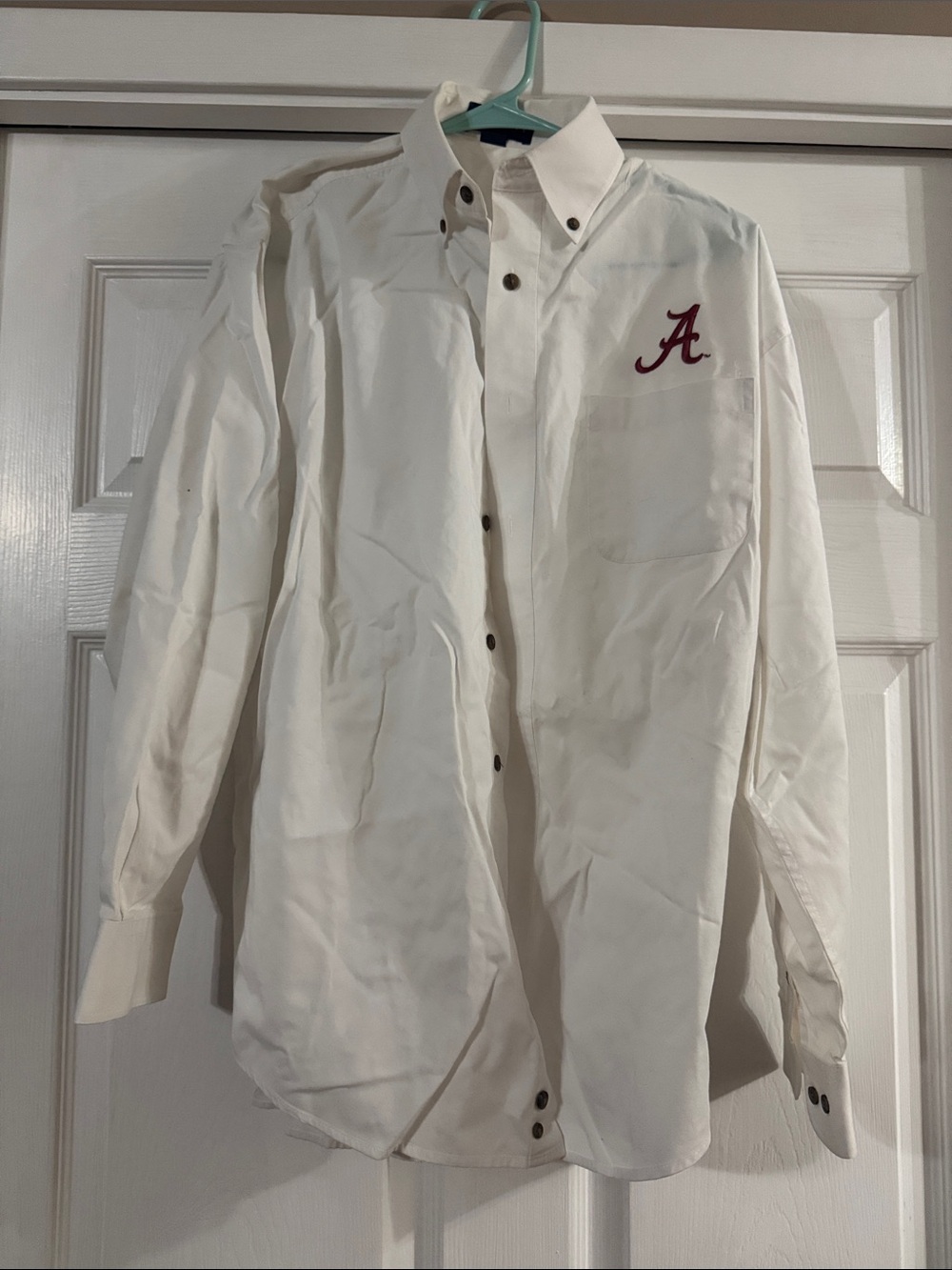 Velocity White Button-Down Shirt with Red 'A' Embroidery